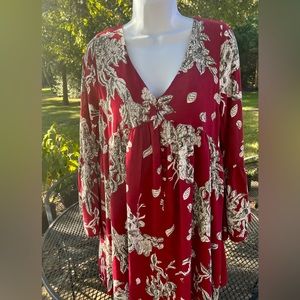 Entro Red Bell Sleeve Button Front Boho Swing Mini Dress - Size Medium